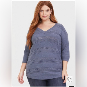 Torrid Pointelle Pullover V-Neck Tunic Sweater‎